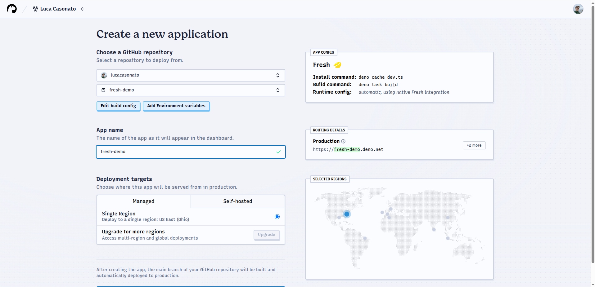 Screenshot of Deploy application configuration screen